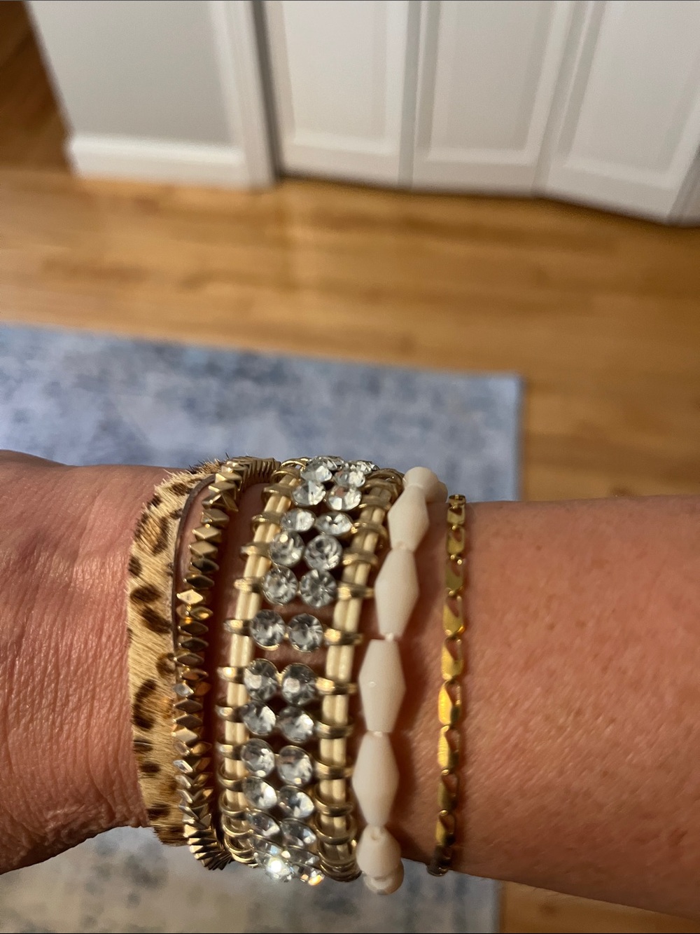 Victoria Emerson Gold and Cream Layered Beaded Bracelet Stack